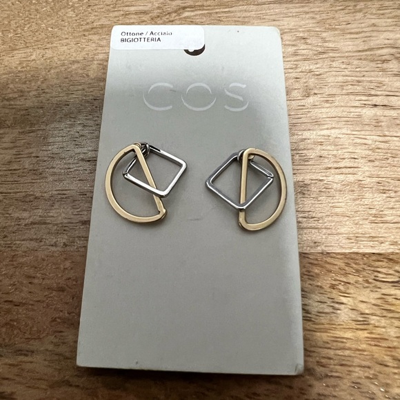 COS Jewelry - 🆕 NWT COS Gold and Silver Geometric Earrings Two Tone Dangle Square Moon Shape